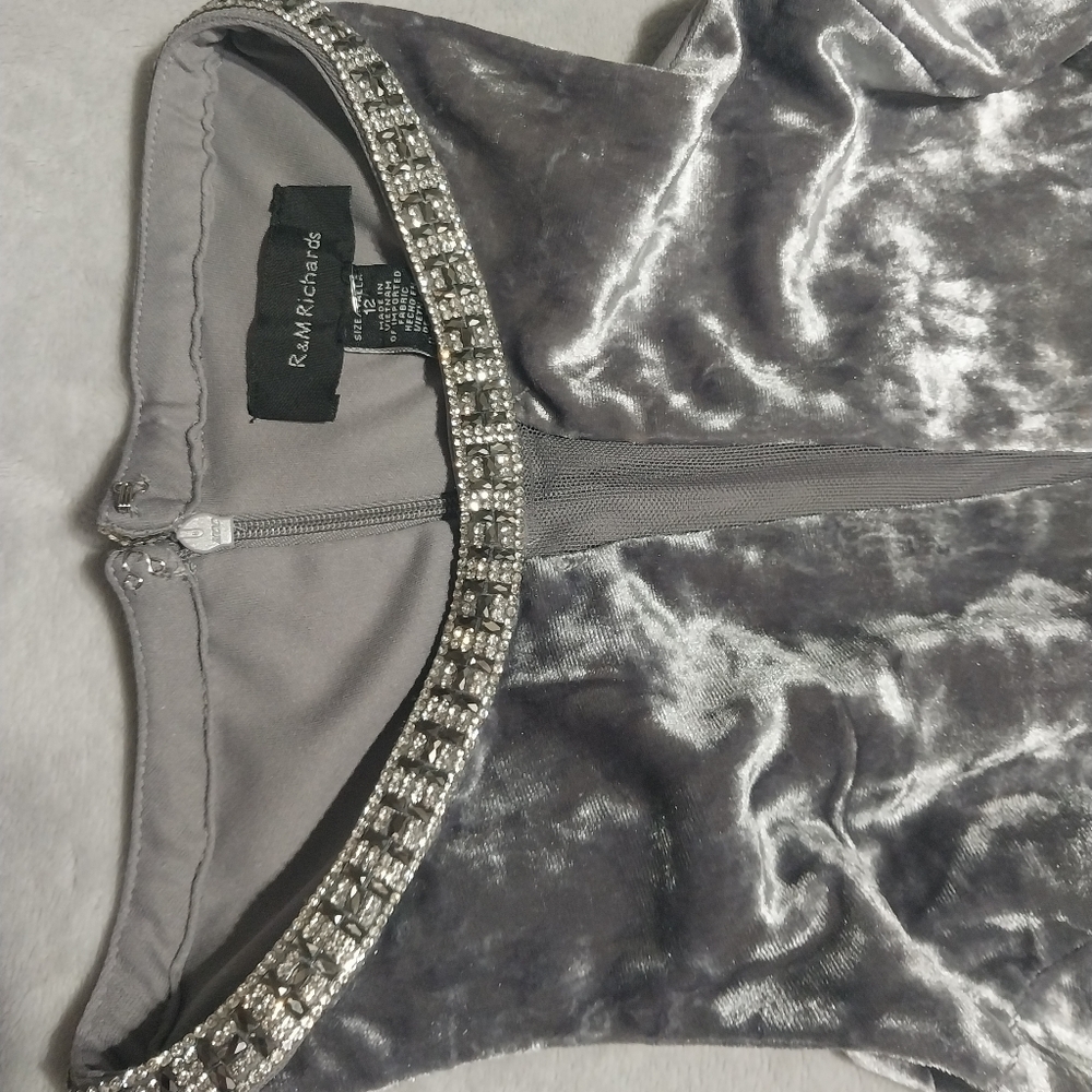 Silver Velvet Dress with Rhinestone Detail